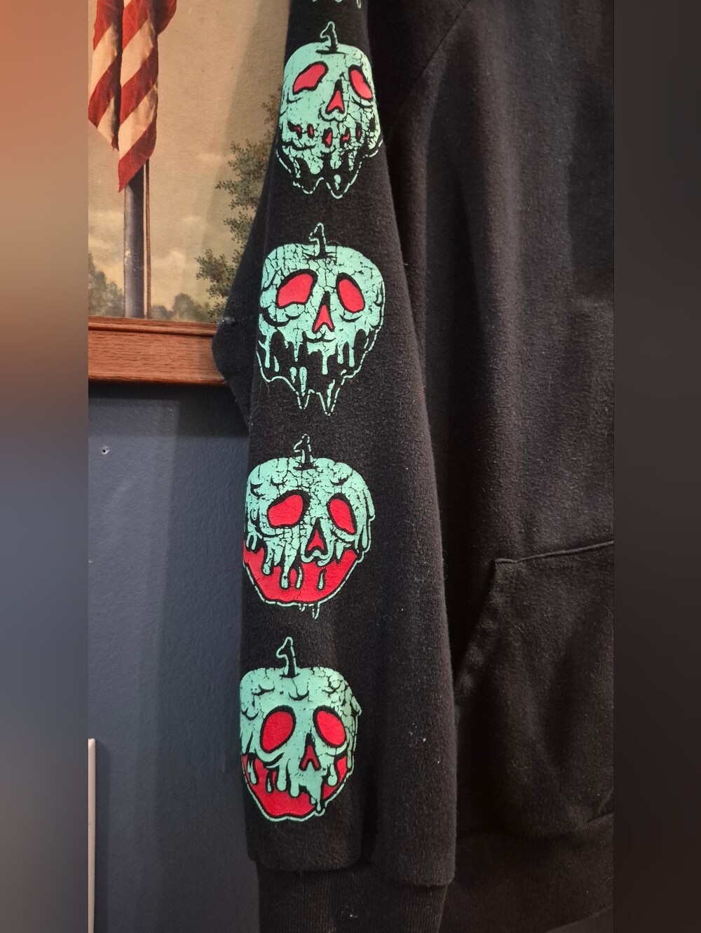 Disney Black Zip Hoodie with Green & Red Poison Apple Skull Sleeve Prints - Picture 2 of 6